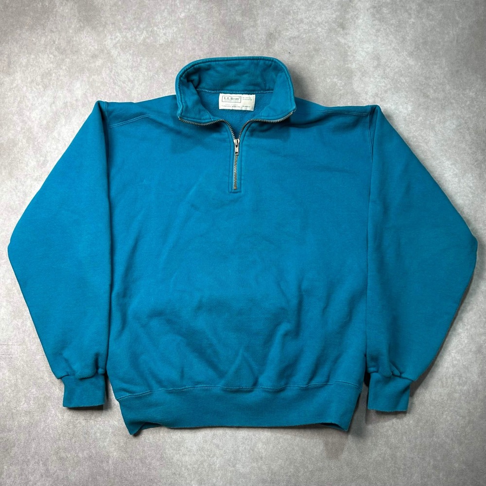 Vintage LL Bean Russell Athletic Quarter Zip Sweatshirt Mens XL Turquoise USA